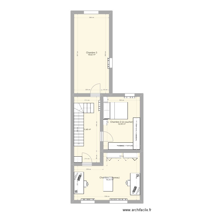 1er étage. Plan de 4 pièces et 61 m2