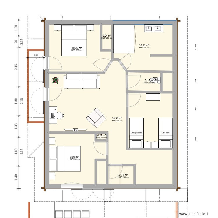 Nv chalet 3. Plan de 25 pièces et 216 m2