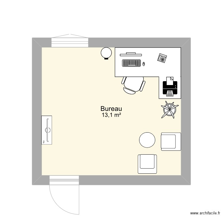 Bureau. Plan de 1 pièce et 13 m2