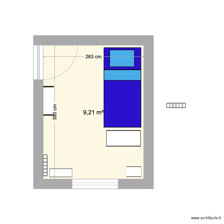 chambre. Plan de 1 pièce et 9 m2