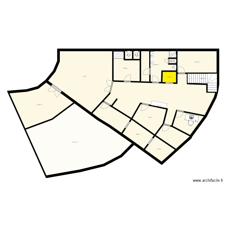 Plan bloc L1 KOO. Plan de 15 pièces et 268 m2