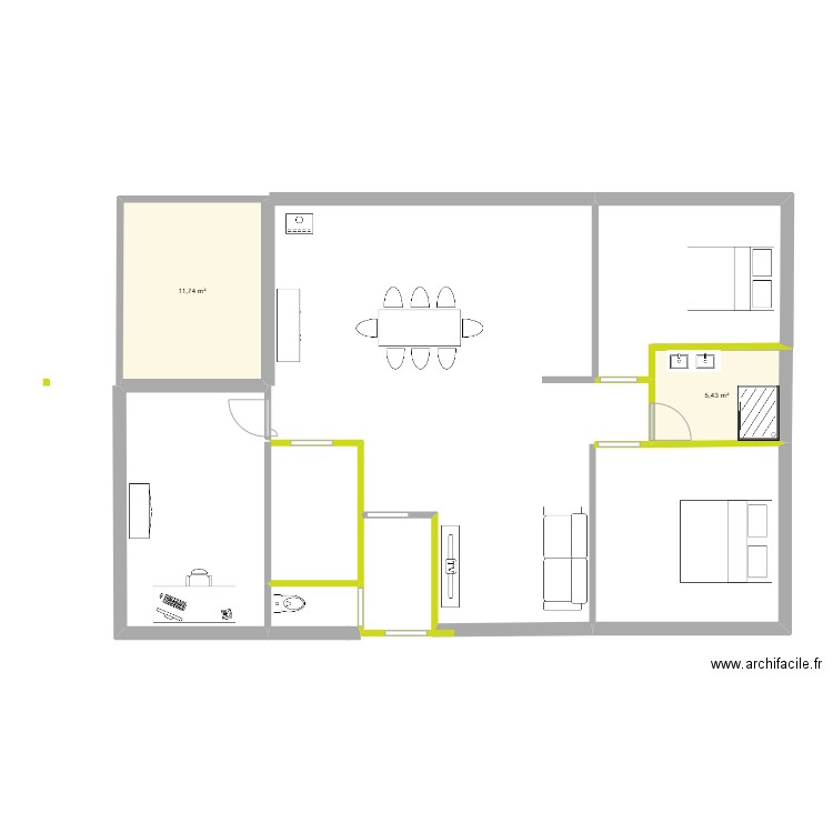 Jocelyne et Christian Parsy. Plan de 2 pièces et 17 m2