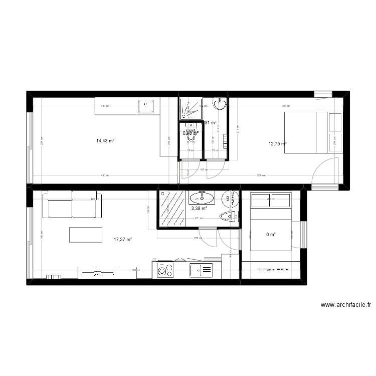 LGM état lieu. Plan de 7 pièces et 57 m2