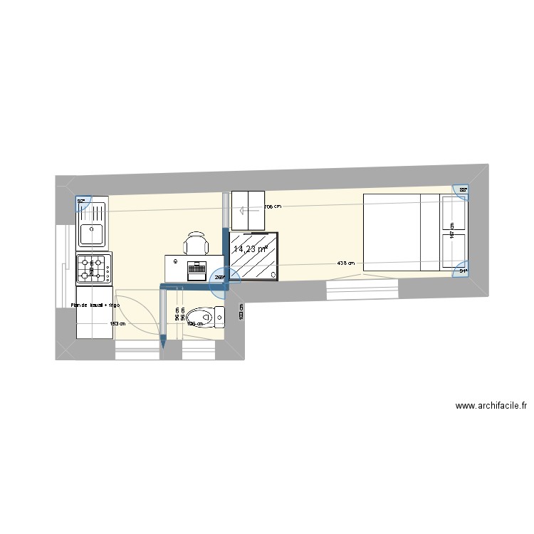 Cabane v2. Plan de 1 pièce et 14 m2