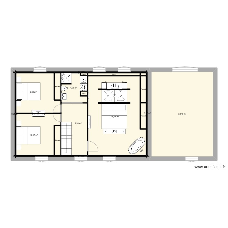 festigny 1 étage . Plan de 21 pièces et 97 m2