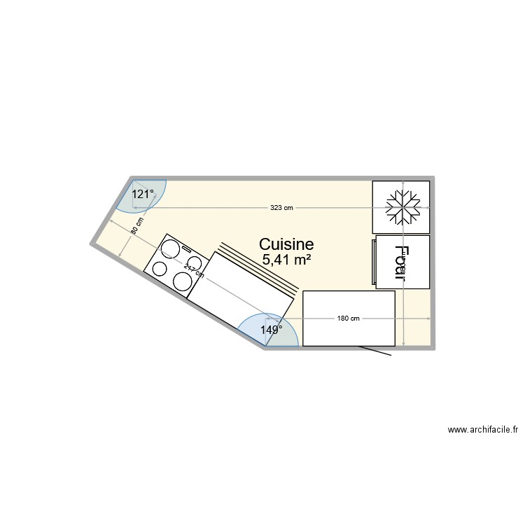 Cuisine Thonon 2. Plan de 1 pièce et 5 m2