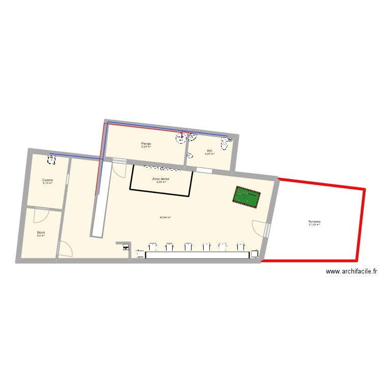 Plan bar Andernos V2 . Plan de 7 pièces et 100 m2