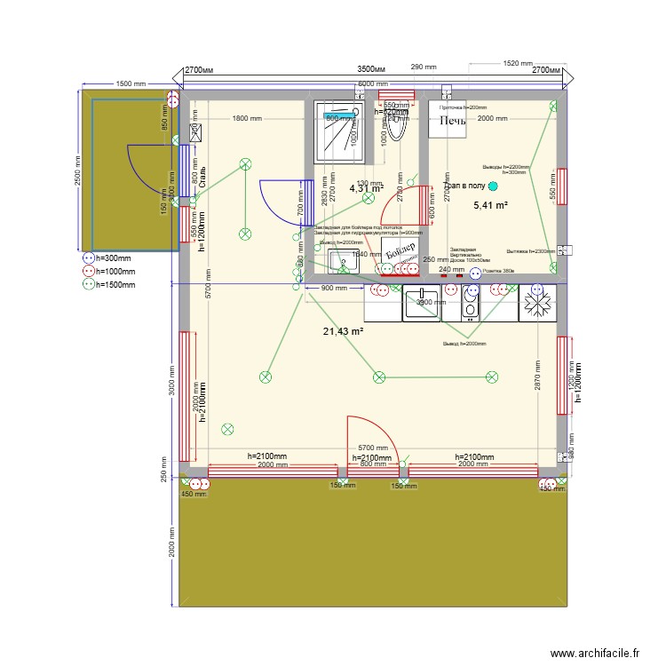 Баня Шарапово эл. Plan de 5 pièces et 45 m2