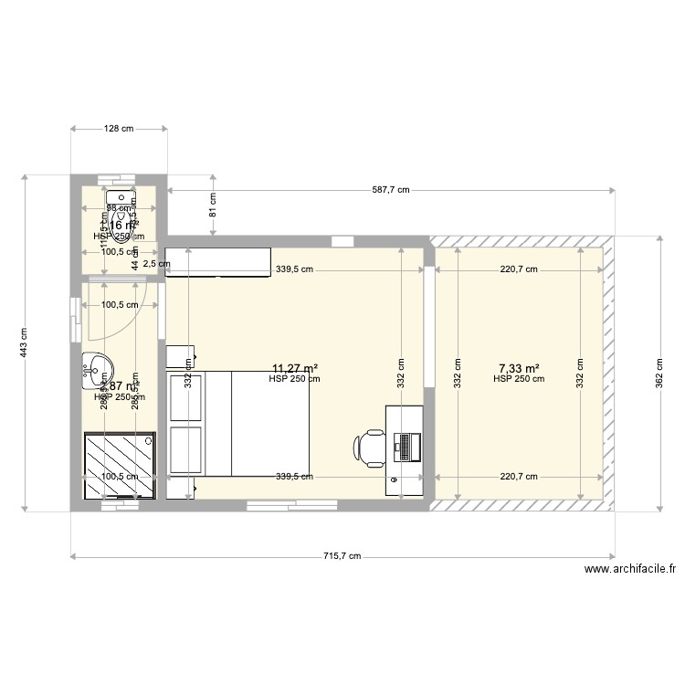 Dede. Plan de 4 pièces et 23 m2