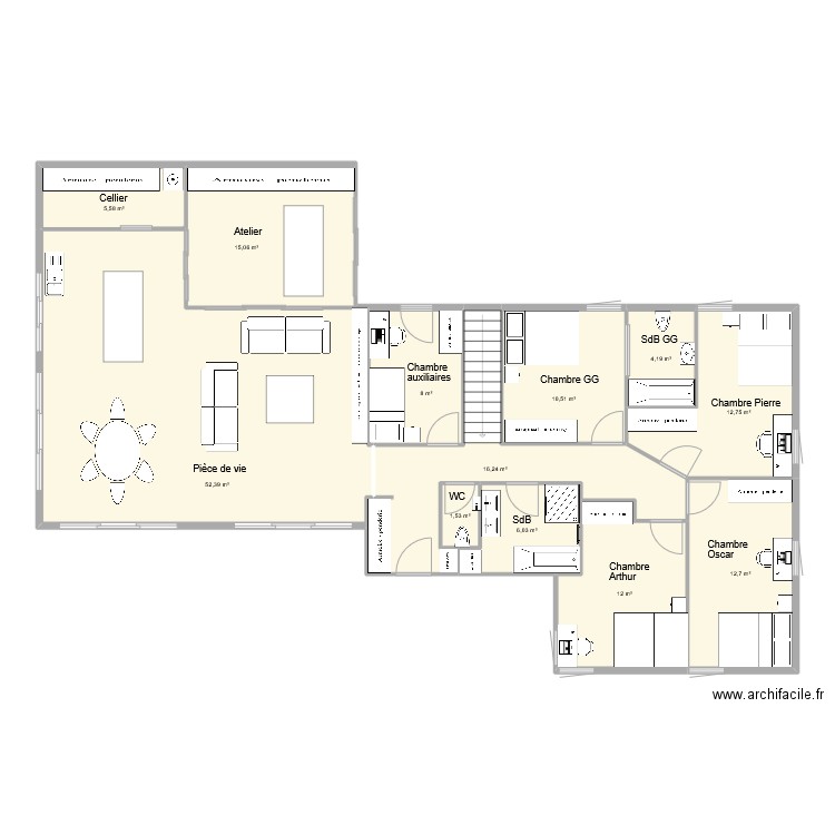 plan MDP. Plan de 12 pièces et 157 m2