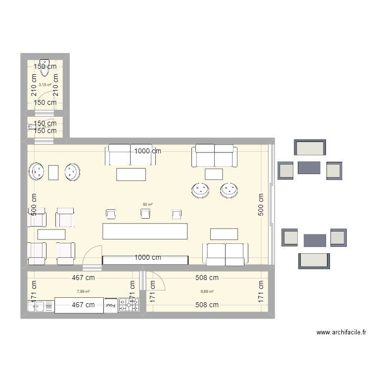 Bar 2. Plan de 5 pièces et 71 m2