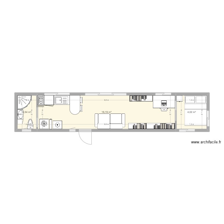 Container 40 feet nouvel essai 18. Plan de 3 pièces et 25 m2