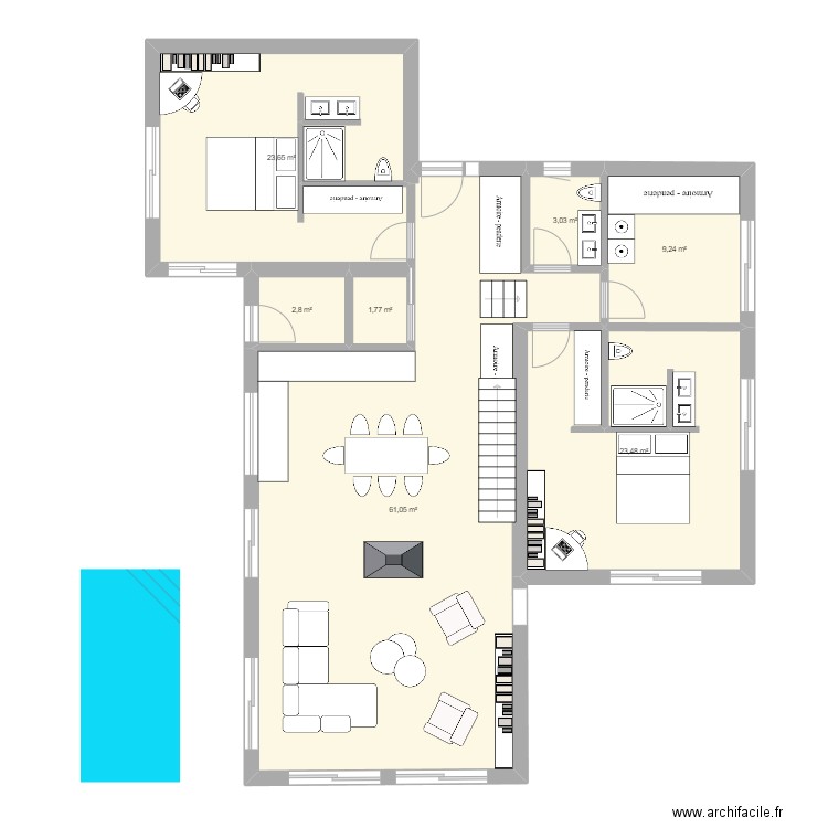 Maison Terrain Payas 3. Plan de 7 pièces et 125 m2