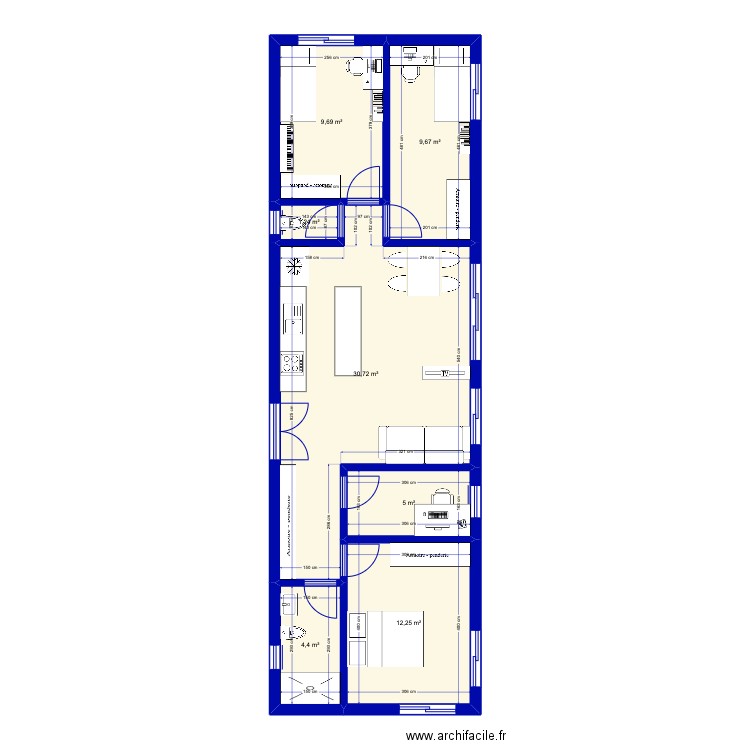 Ferrieres. Plan de 7 pièces et 73 m2