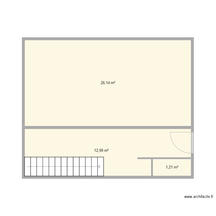 RDC. Plan de 3 pièces et 40 m2