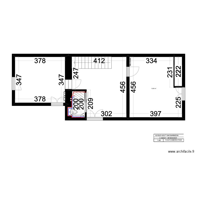 BARBIZON 888 PROJET ÉTAGE PLOMBERIE. Plan de 5 pièces et 50 m2