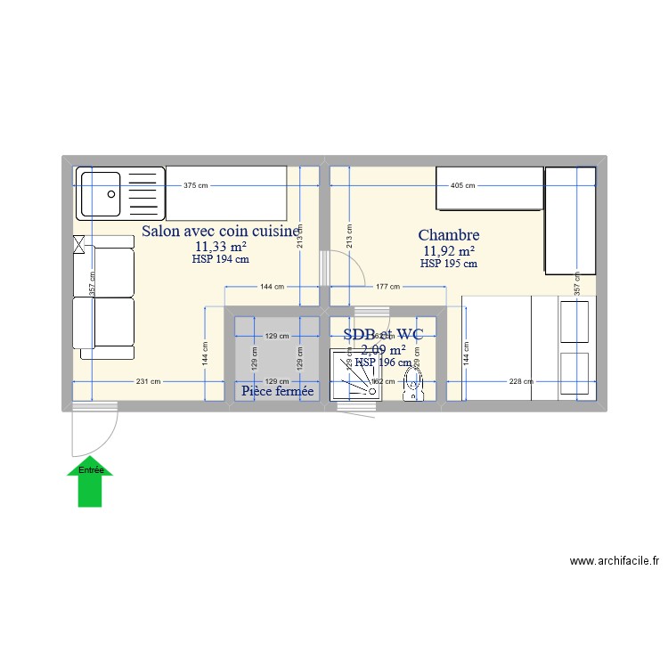 bbabom. Plan de 4 pièces et 27 m2