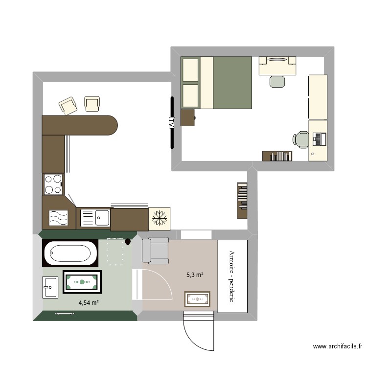 квартира студия. Plan de 2 pièces et 10 m2