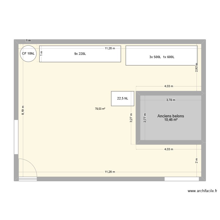 Plan cuverie. Plan de 2 pièces et 89 m2