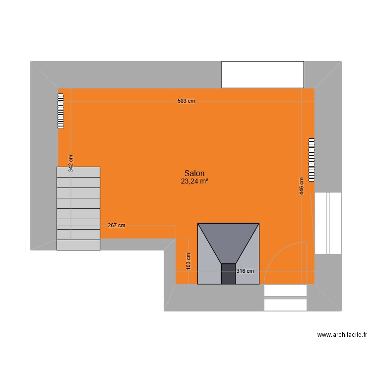 salon 2. Plan de 1 pièce et 23 m2