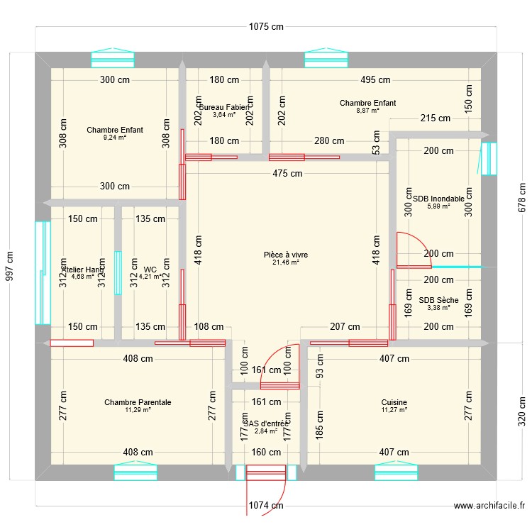 Projet : Ma maison de famille. Plan de 11 pièces et 87 m2