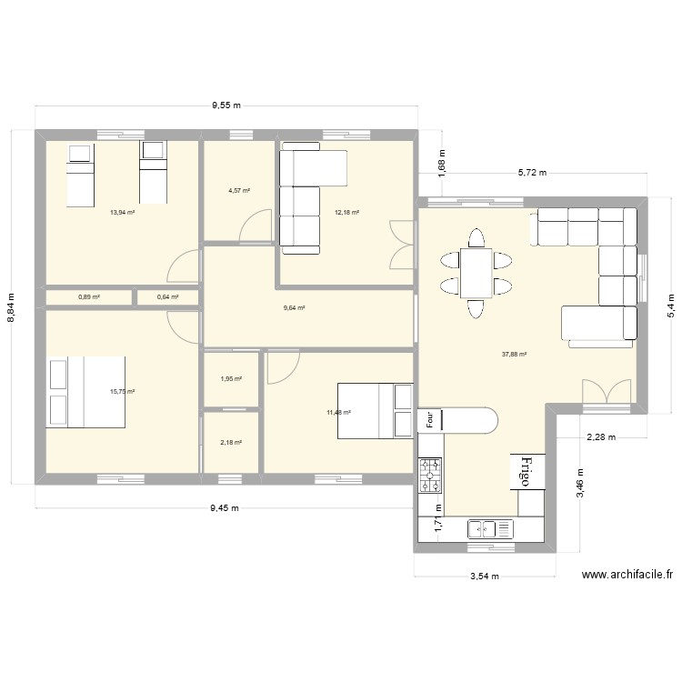 borj amri +. Plan de 11 pièces et 111 m2