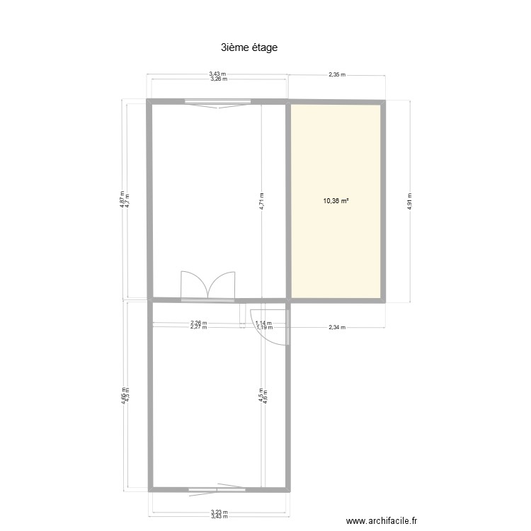 3ième Celtes. Plan de 1 pièce et 10 m2