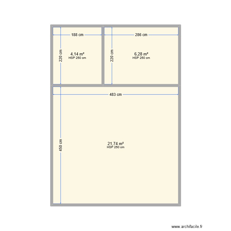 1234m. Plan de 3 pièces et 32 m2