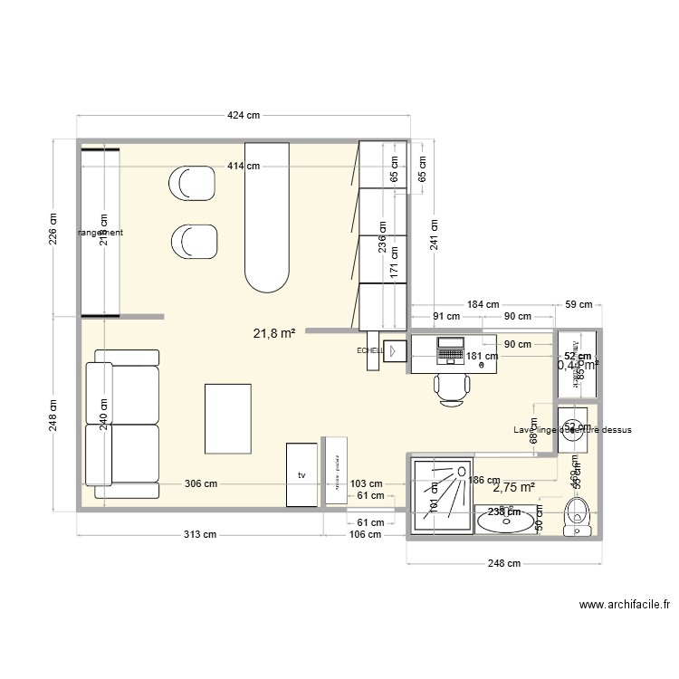 noaille. Plan de 3 pièces et 25 m2