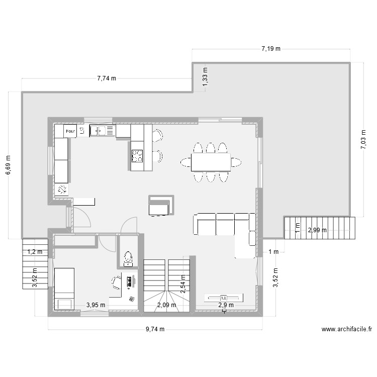 Maison des escargots RDC. Plan de 4 pièces et 132 m2