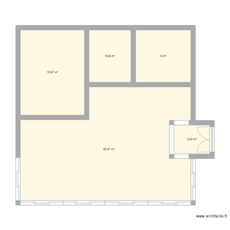 Maison Carré entrée Japonaise. Plan de 5 pièces et 87 m2