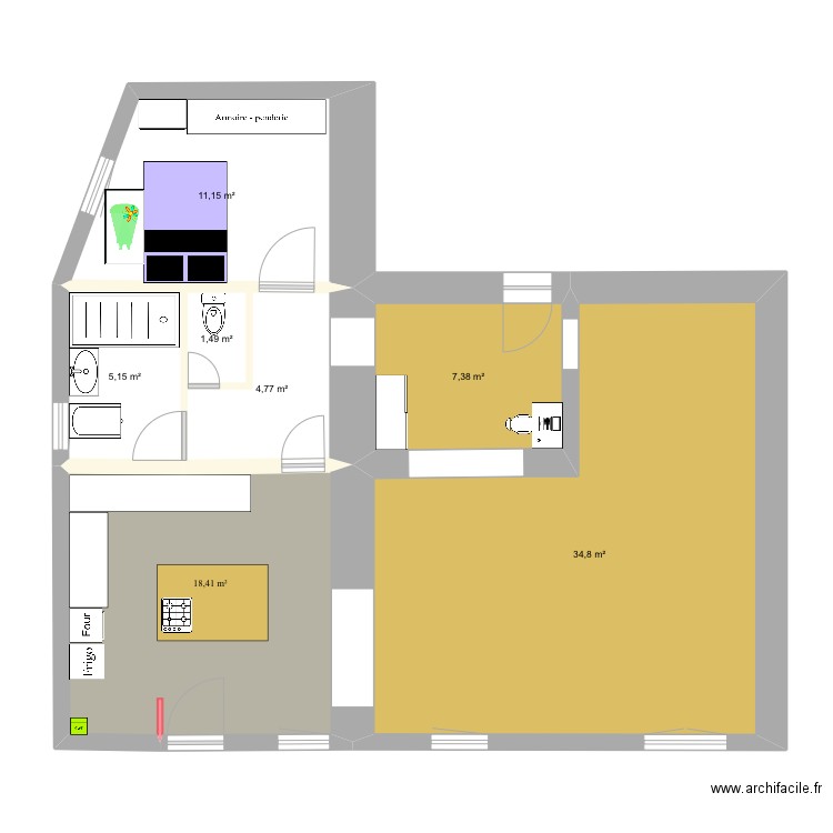 Bransat. Plan de 7 pièces et 83 m2