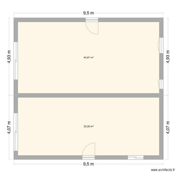 33_belleville_rdc. Plan de 2 pièces et 74 m2