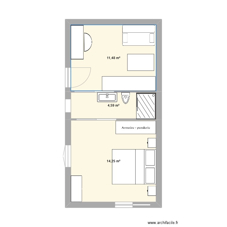 Extension 2. Plan de 3 pièces et 30 m2