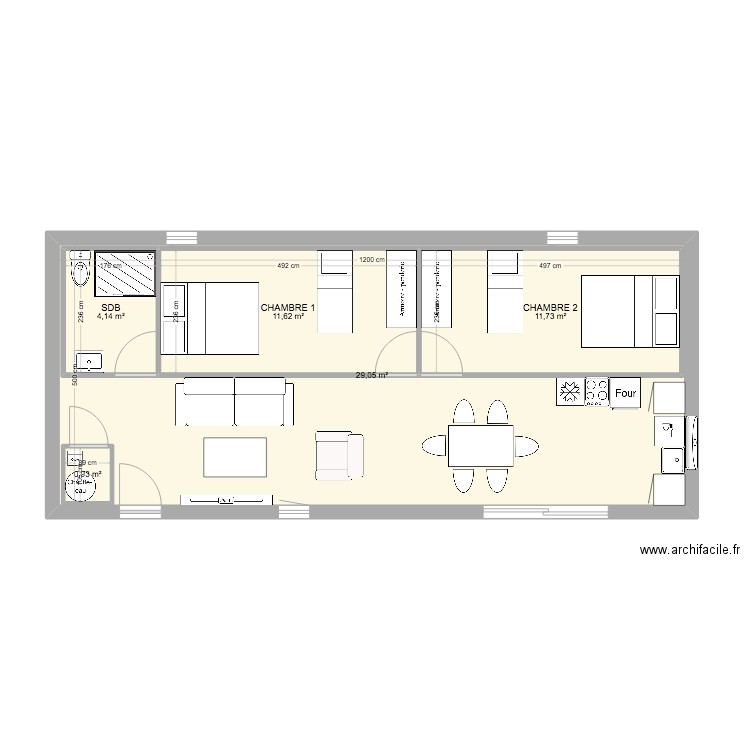 hangar. Plan de 5 pièces et 88 m2