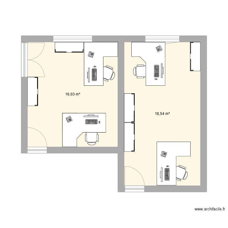 bureau 2. Plan de 2 pièces et 35 m2