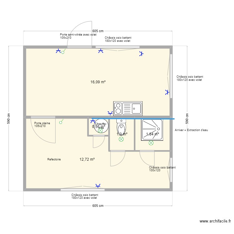 Plan Mignault. Plan de 5 pièces et 33 m2