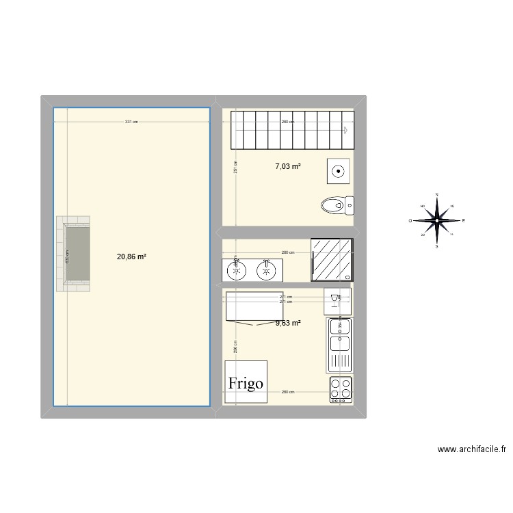 LA GARDETTE. Plan de 3 pièces et 38 m2