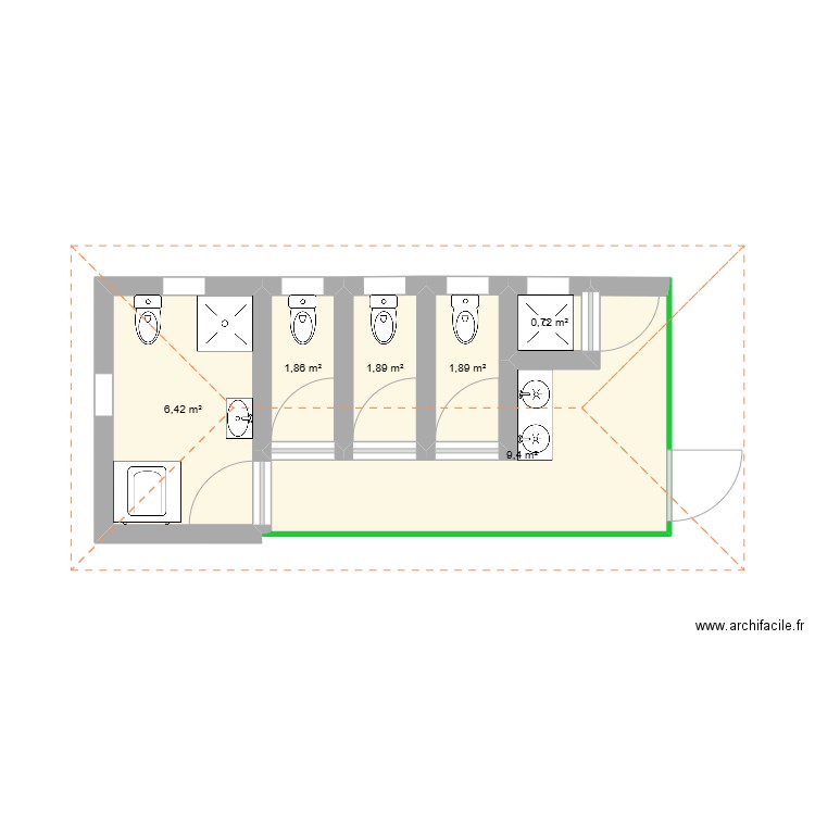 toilettes lac bois chauday. Plan de 6 pièces et 22 m2