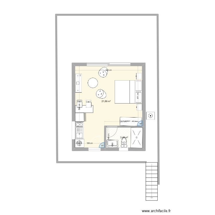 projet etage. Plan de 2 pièces et 25 m2