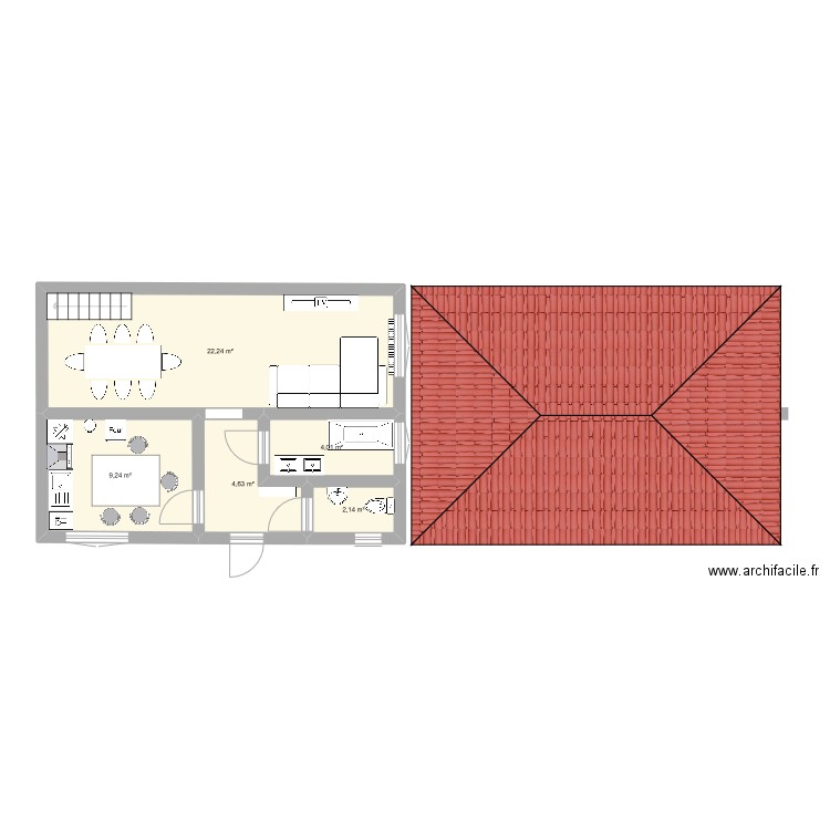 maison . Plan de 5 pièces et 42 m2