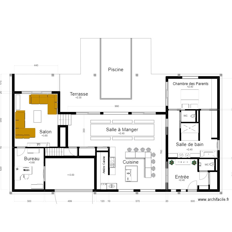 Hangar Perso. Plan de 15 pièces et 176 m2