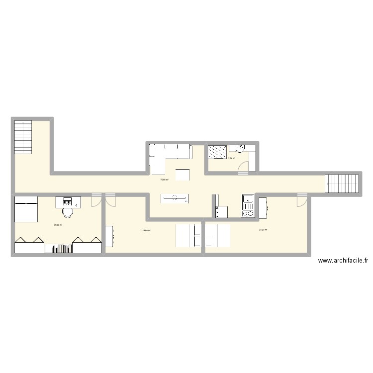 Etage bouge. Plan de 5 pièces et 165 m2