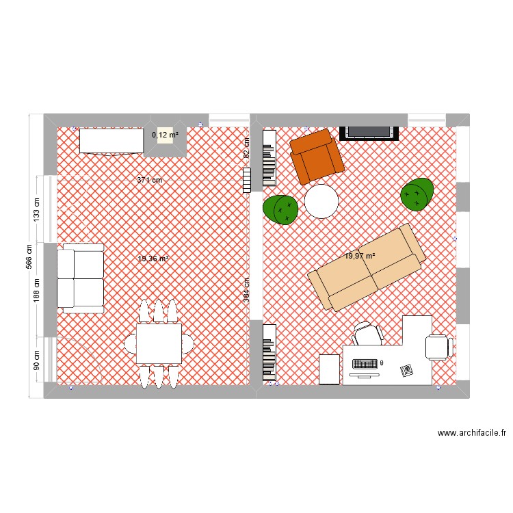 Séjour Musette. Plan de 3 pièces et 39 m2