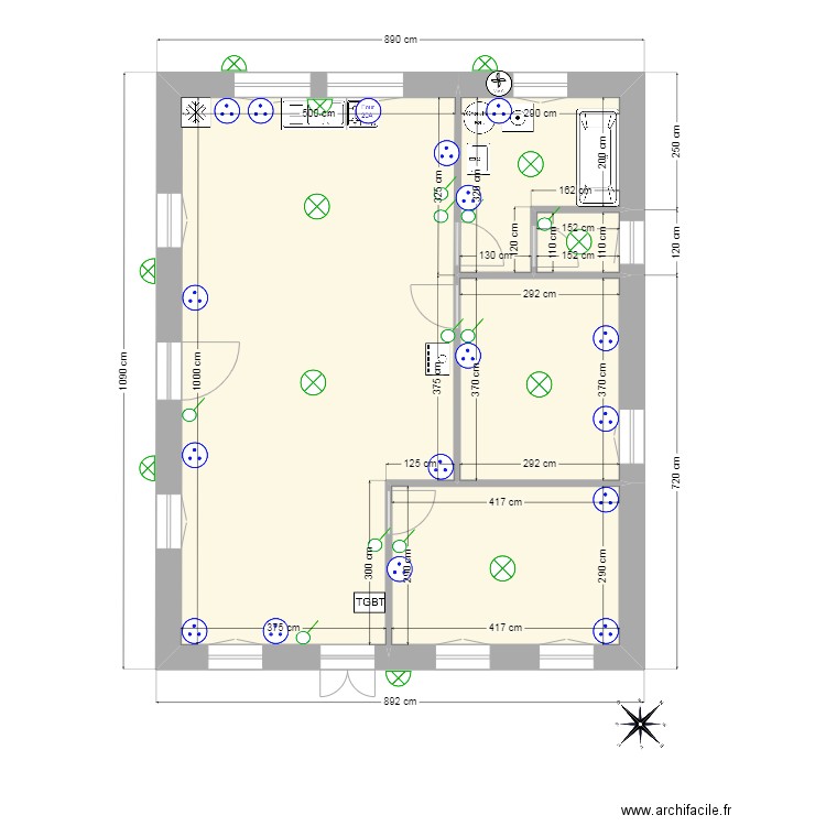 Plan géneral électriqoue. Plan de 5 pièces et 78 m2