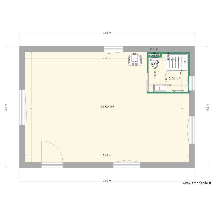 picard 100/80. Plan de 3 pièces et 40 m2