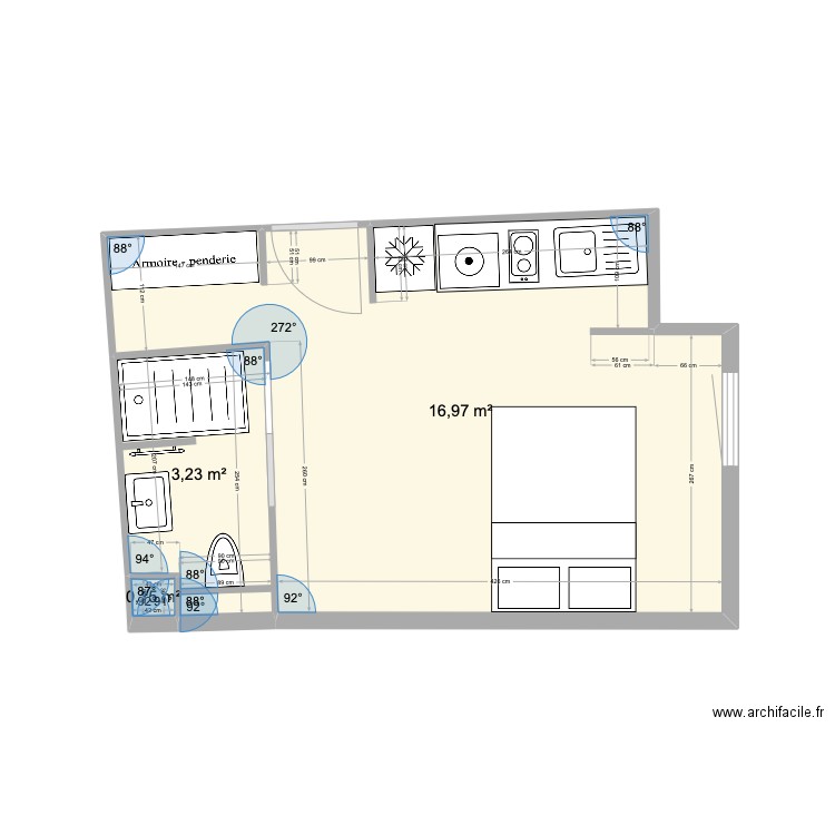 Gatien Arnoult cour 2. Plan de 3 pièces et 20 m2