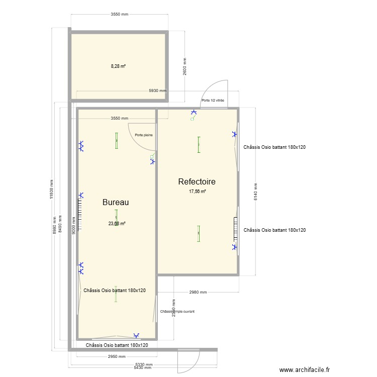 Plan pour Lilot recyclerie. Plan de 3 pièces et 50 m2