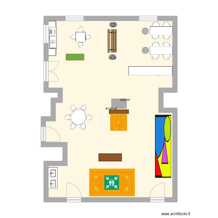 Pavillon grands crèche. Plan de 2 pièces et 62 m2