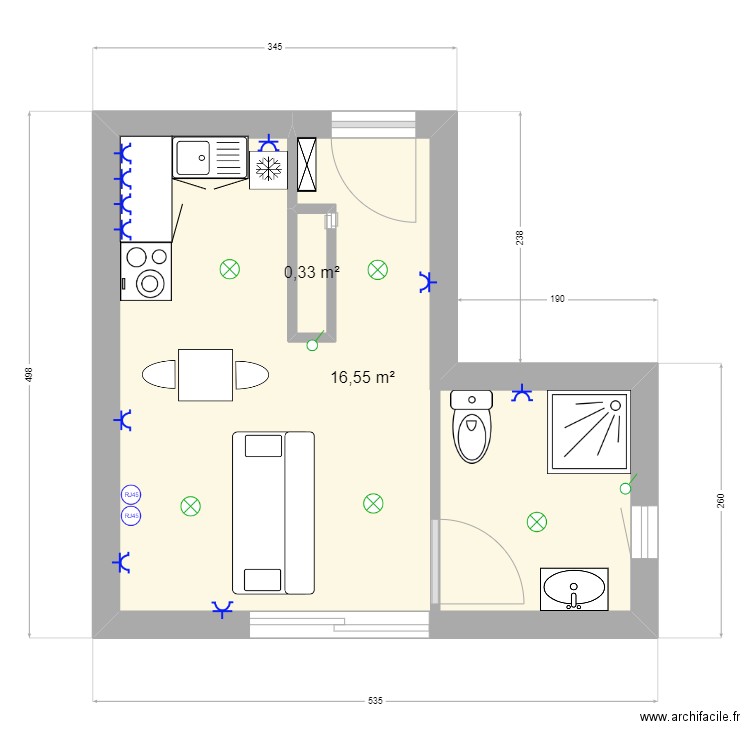 archifacile . Plan de 2 pièces et 17 m2